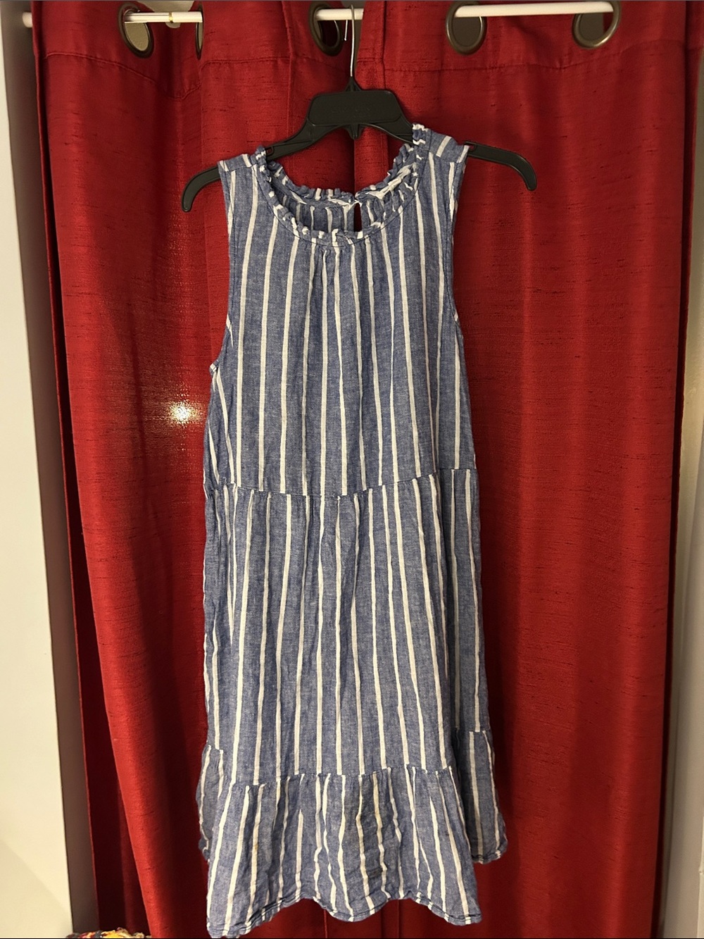 beachlunchlounge Blue and White Striped Ruffle-Hem Sundress